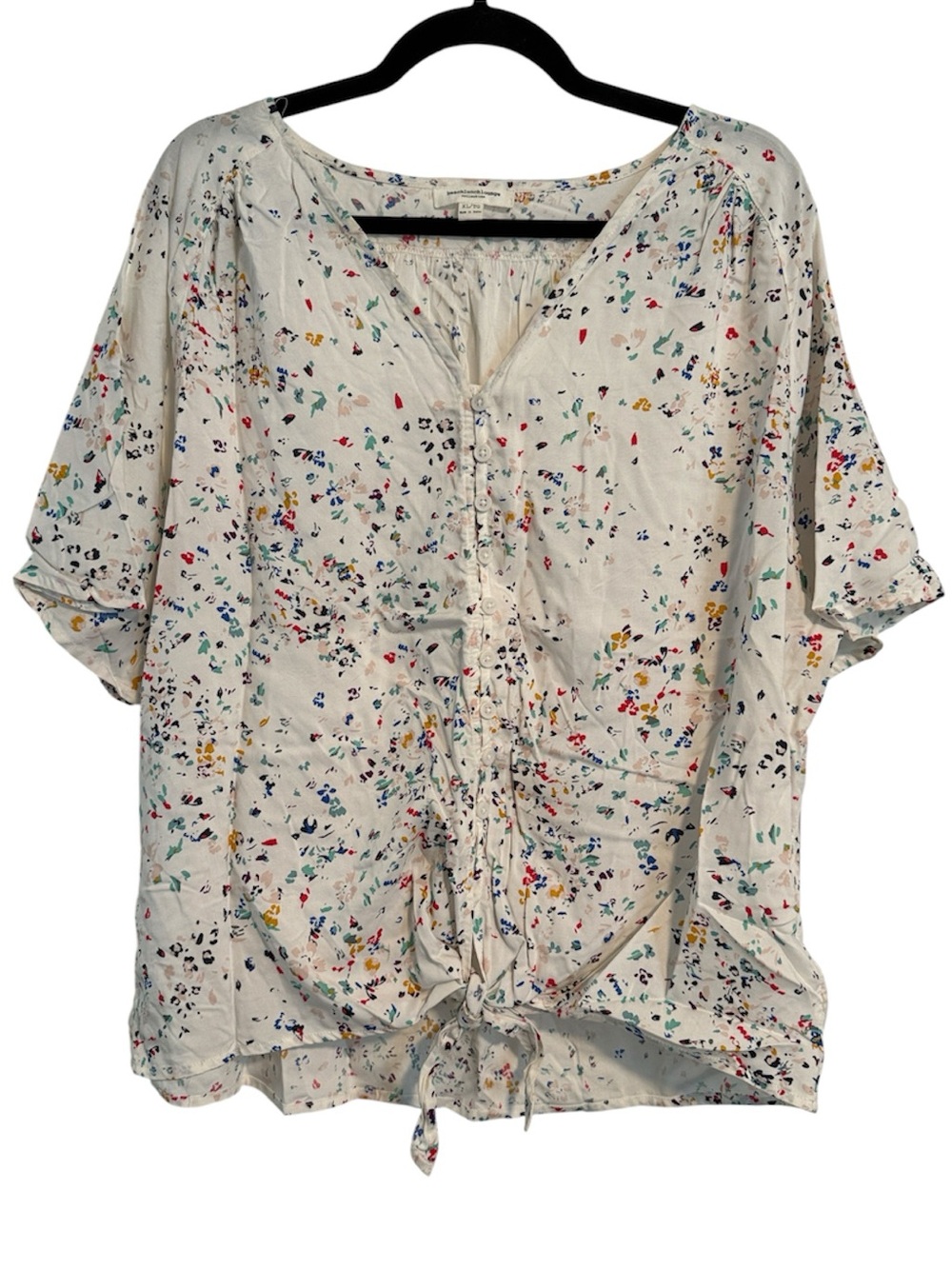Beach Lunch Lounge Rainbow Dot Short Sleeve Button / Tie Front Top